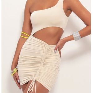 Champagne ruched cutout dress